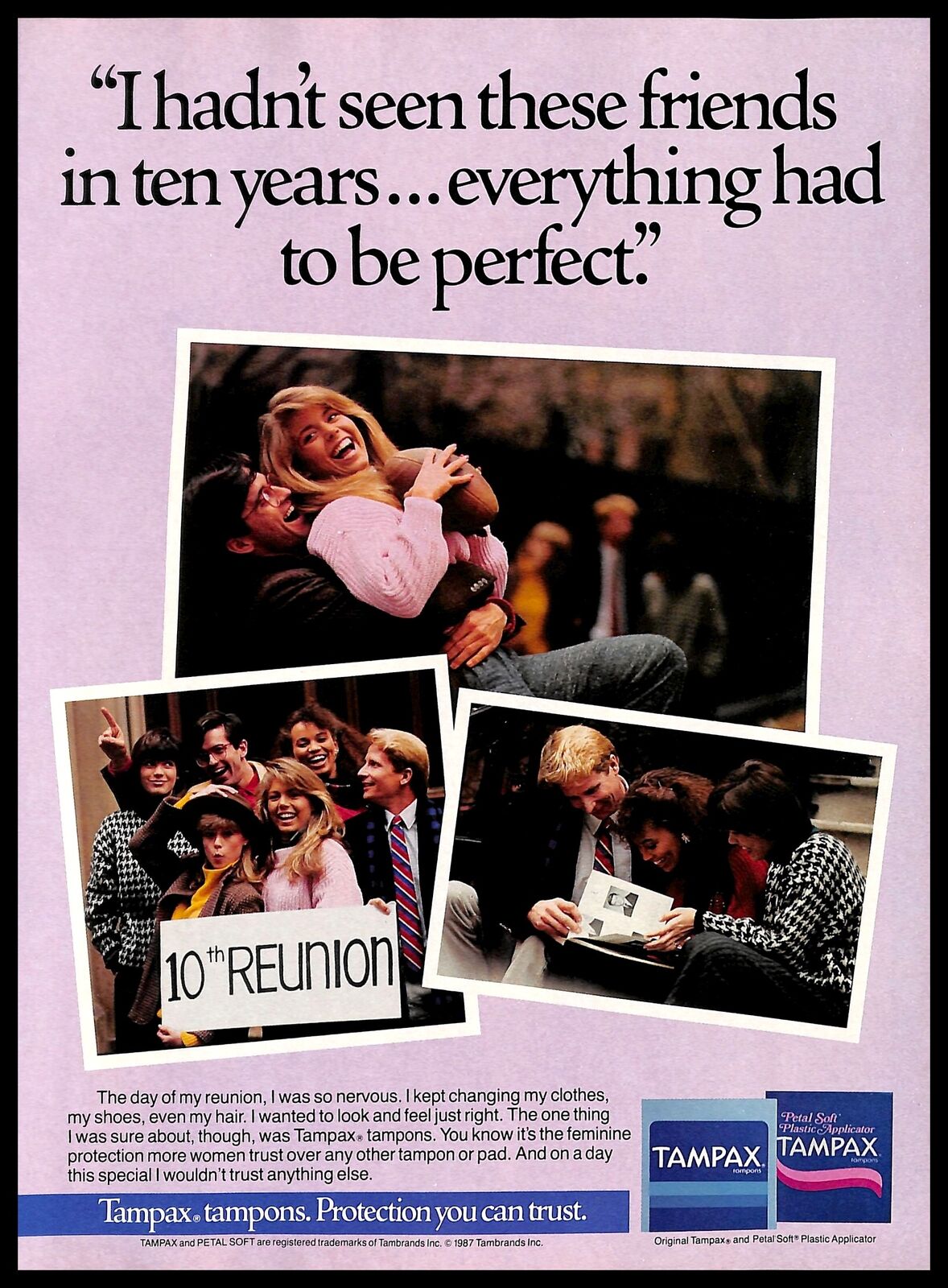 1987 Tampax Tampons Vintage PRINT ADVERTISEMENT High School 10th Reunion 1980s