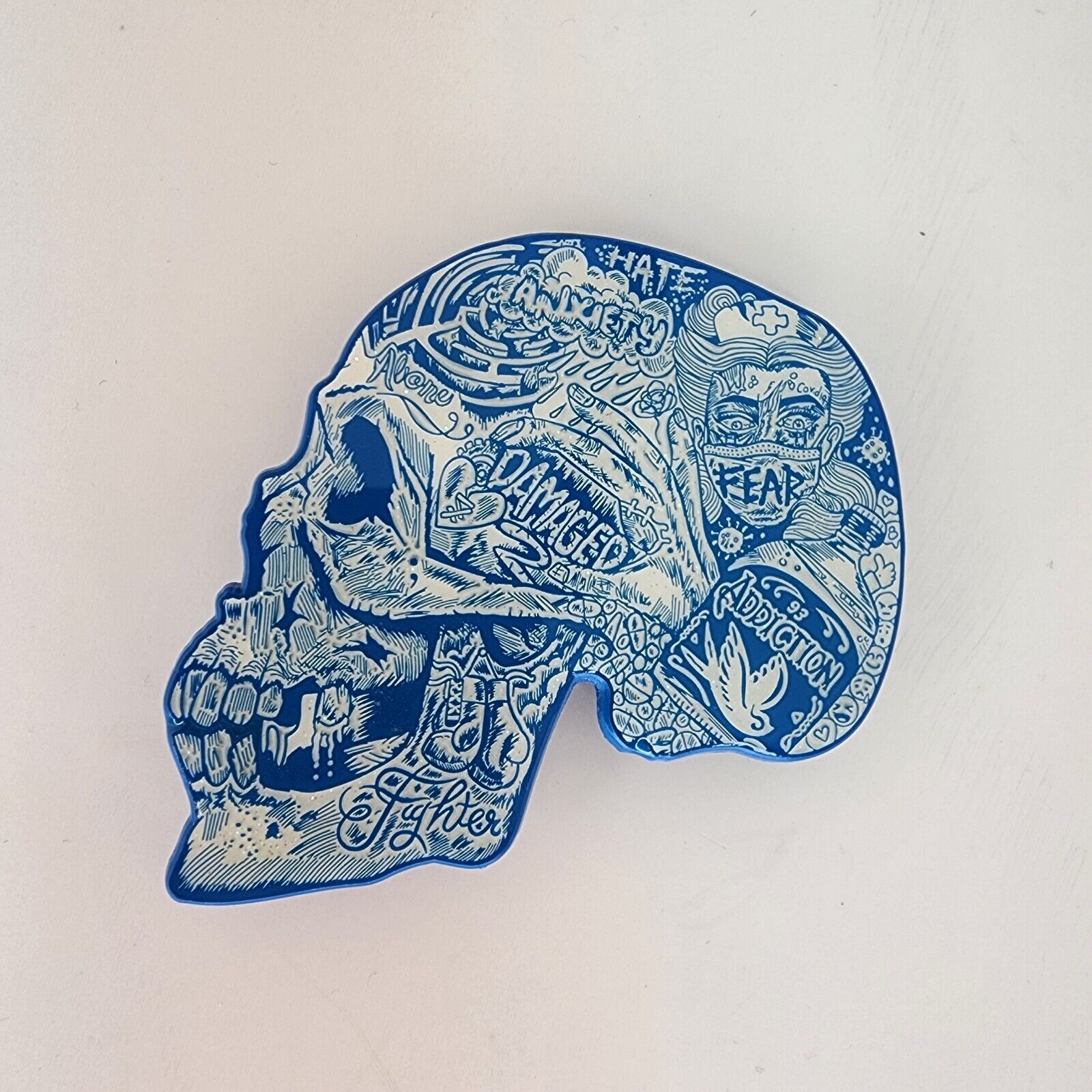 Little Sams Art Mental Health Skull Limited Edition Pin Very Rare Blue Variant