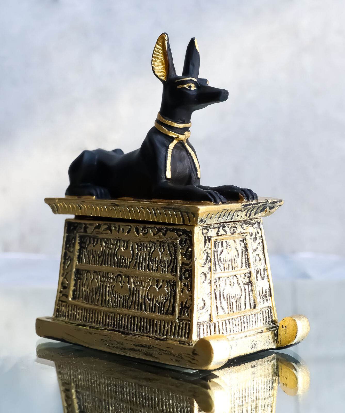 Ebros Egyptian God Hieroglyphic Anubis Dog Egyptian Miniature Cartouche Box