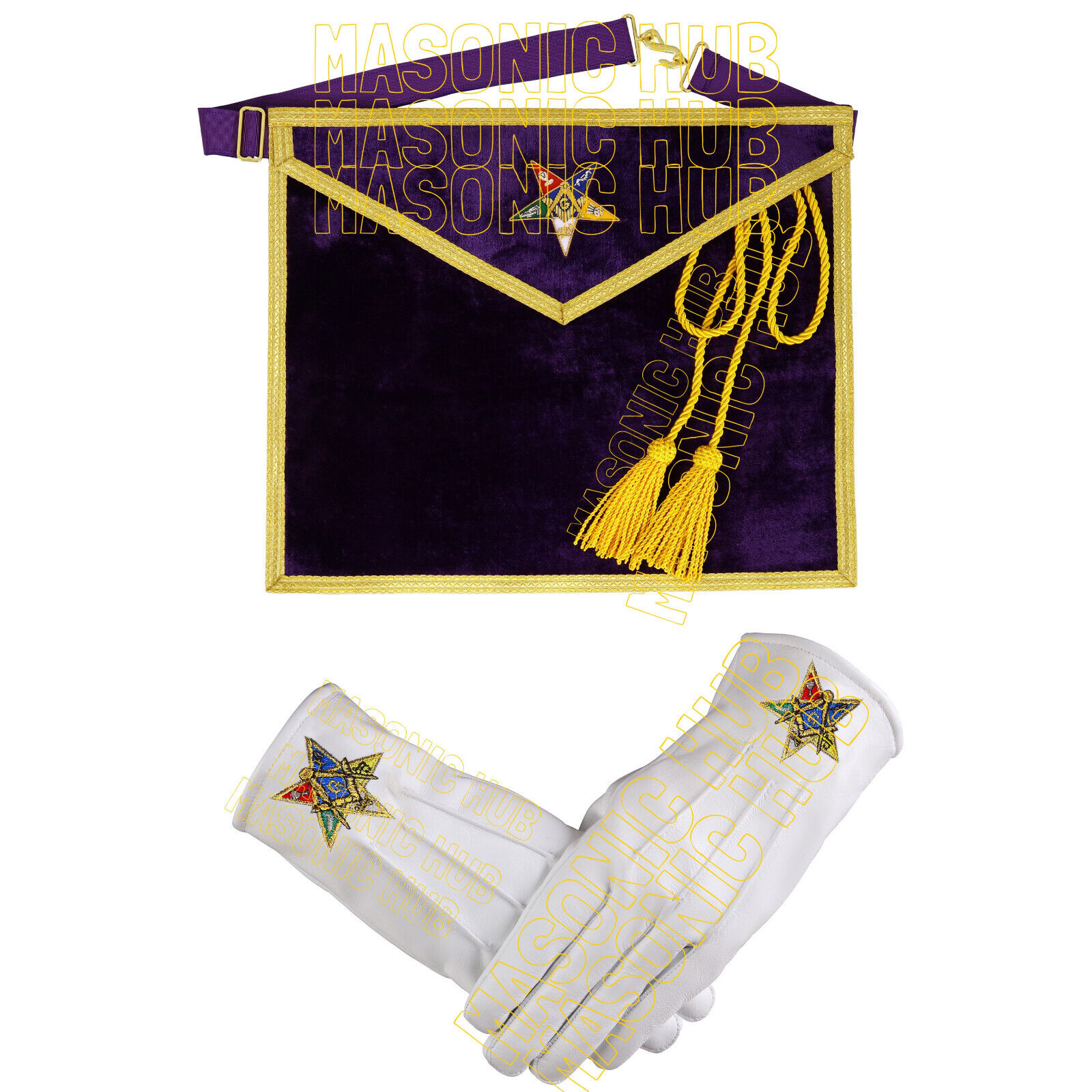Handcrafted Purple Velvet OES Worthy Patron Masonic Apron with Lambskin Gloves