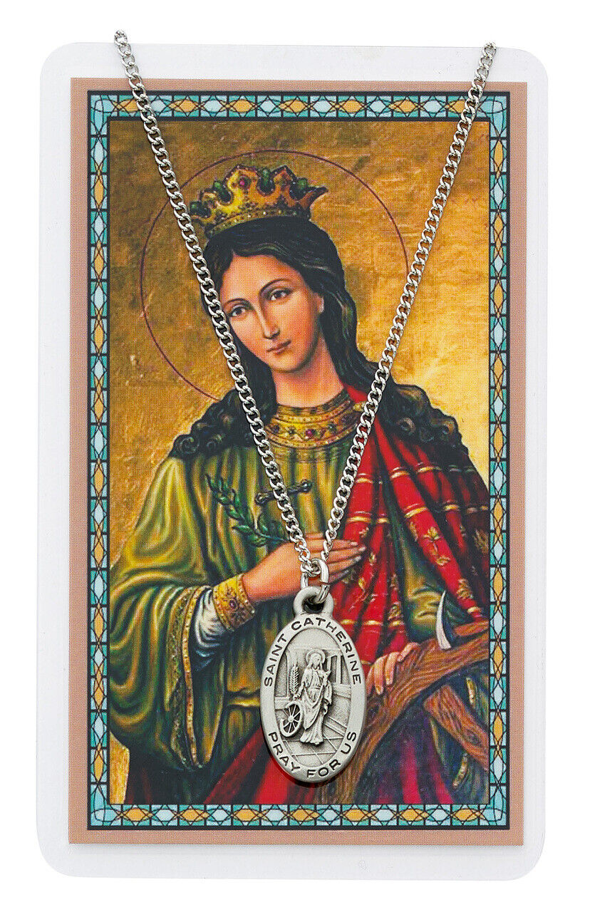 St. Catherine of Alexandria Medal Necklace with Laminated Prayer Card