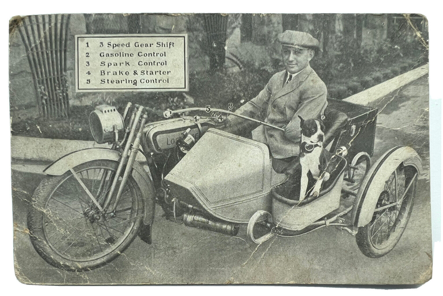 1917 LEGLESS ONE ARM HARLEY DAVIDSON DRIVER Postcard Barney Oldfield Sidecar A7