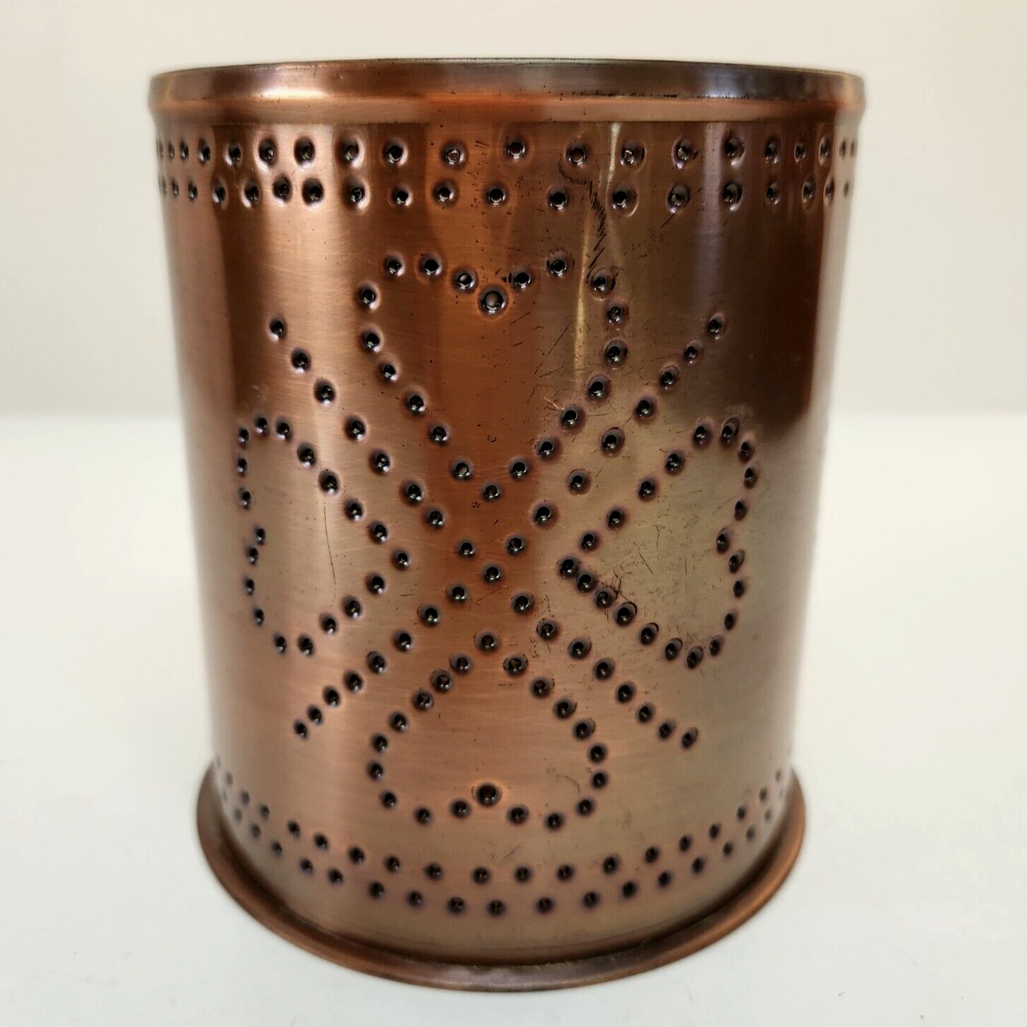 Irvin\'s Tinware Co. Punched Copper Candle Holder Solid Copper Clover Pattern