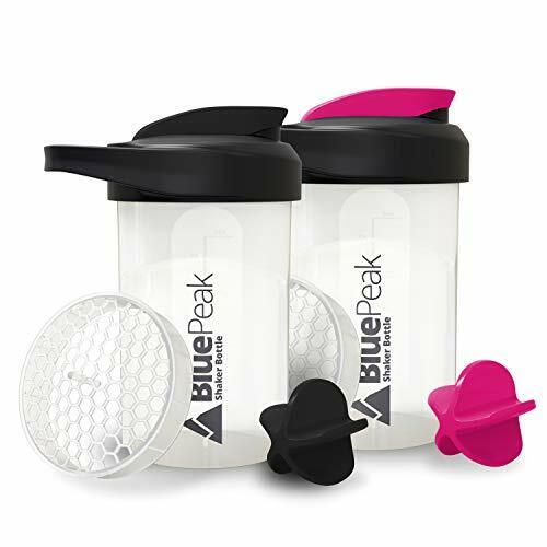 BluePeak Protein Shaker Bottle 20 Ounce  2 Pack  with Dual Mixing Technology  BP