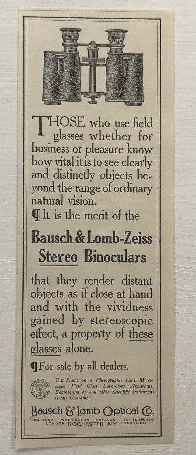 1912 Advertising Bausch And Lomb Zeiss Stereo Binoculars Magazine Print Ad