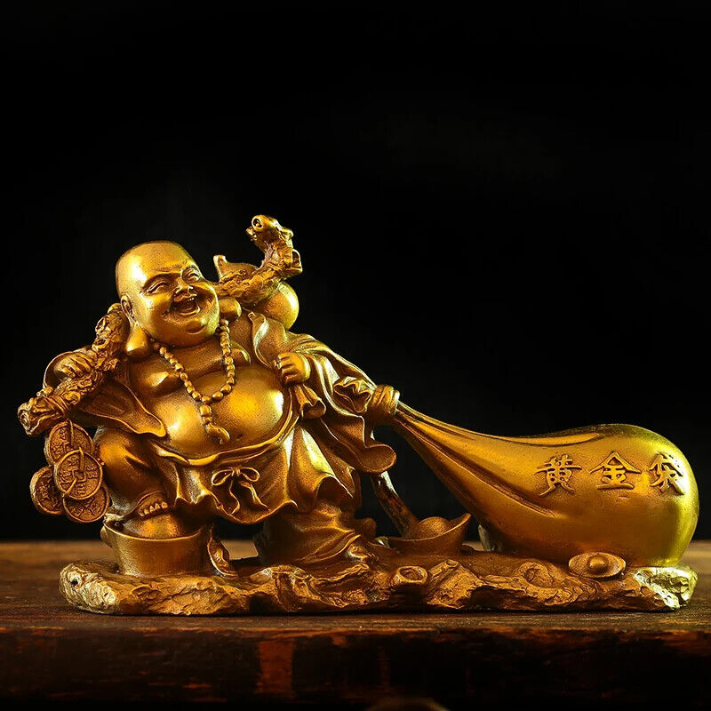 Pure Copper Maitreya Buddha Statue Big Belly Laughing Buddha Ornaments Monk