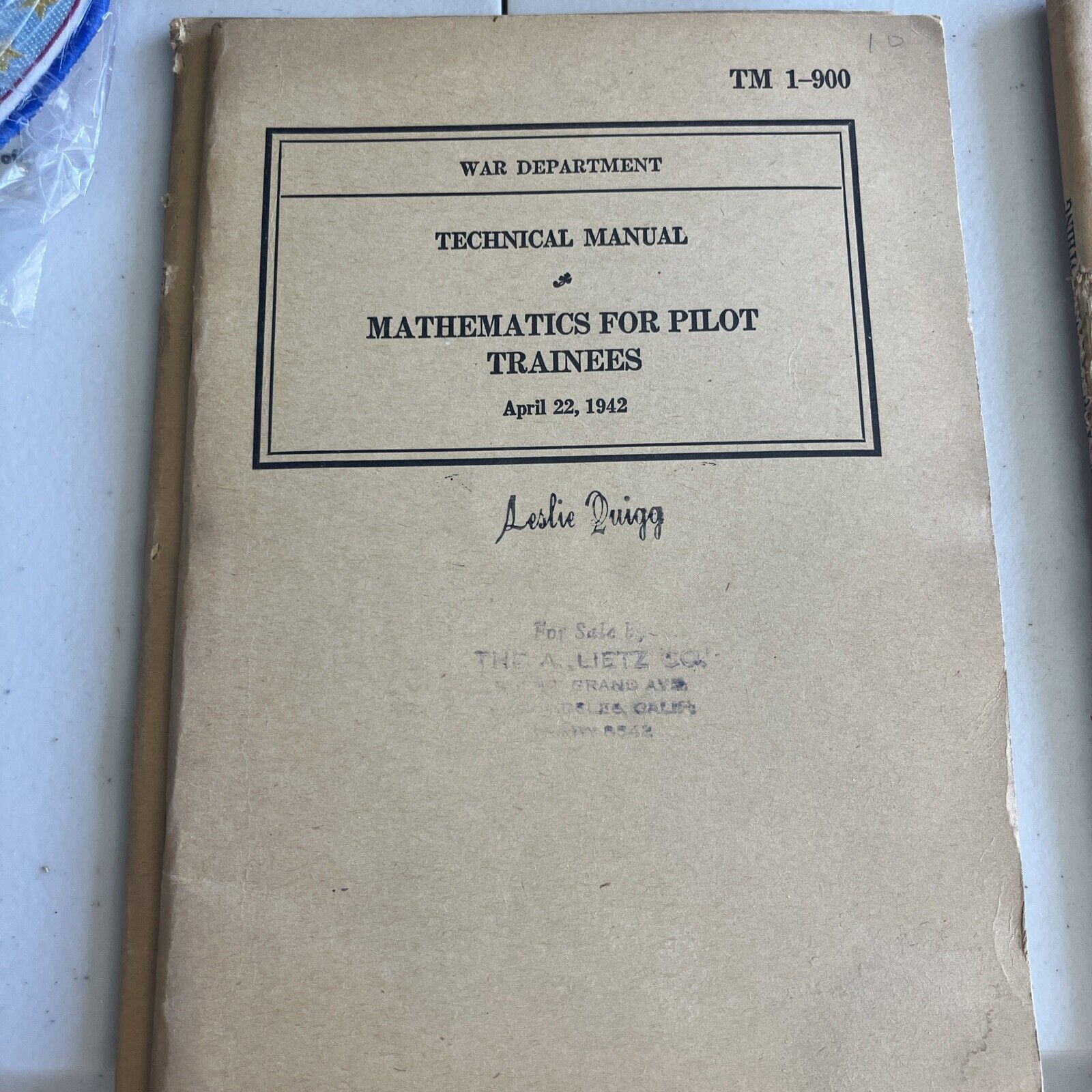 WWII 1942 US Military Mathematics For Pilots Training Booklet