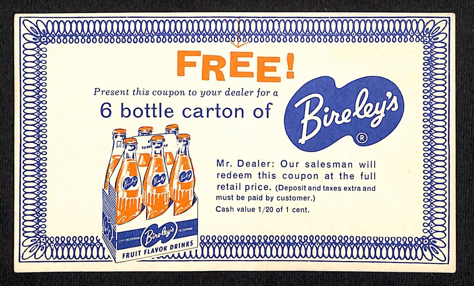 Bireley\'s Drinks Free 6 Bottle Carton Coupon c1955 VGC Scarce