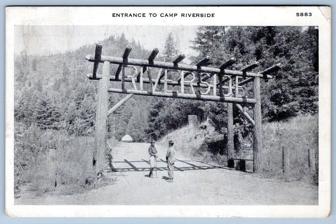 1937 ENTRANCE TO CAMP RIVERSIDE CALIFORNIA GUERNEVILLE POSTMARK BENICIA CA