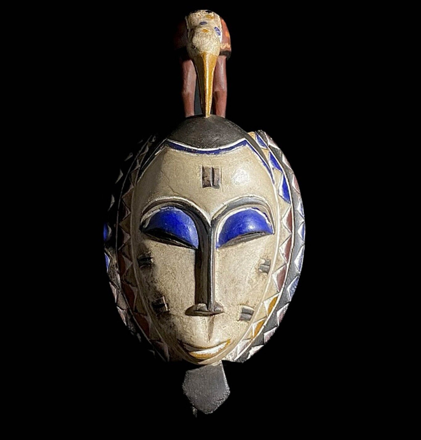 African mask the traditional Guru tribe white color with a bird on the top-7352