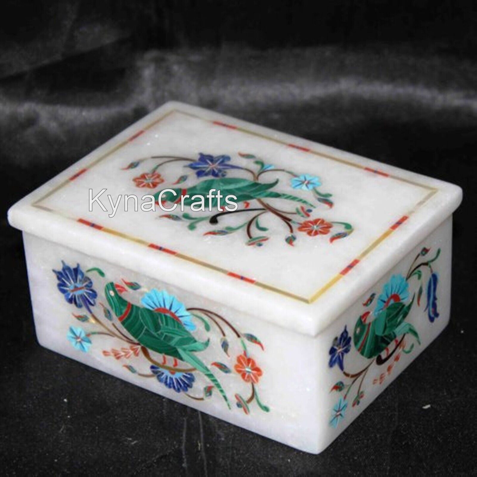 5 x 3.5 Inches White Stone Jewelry Organizer Box Gemstone Inlay Work Pill Box