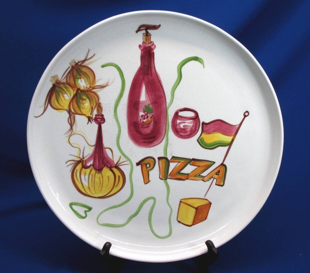 MID-CENTURY MODERN HAND-PAINTED LOS ANGELES POTTERIES  PIZZA SERVING PLATE 1957