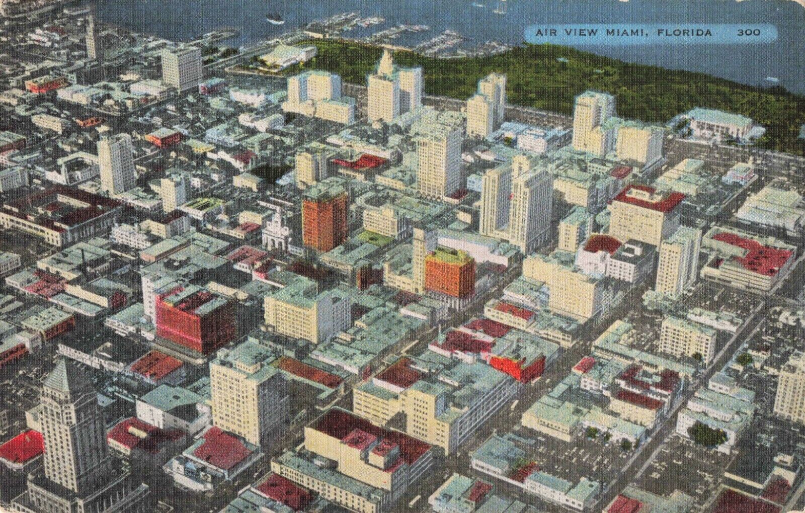 Miami FL Florida, Aerial View of the City Downtown, Vintage Postcard