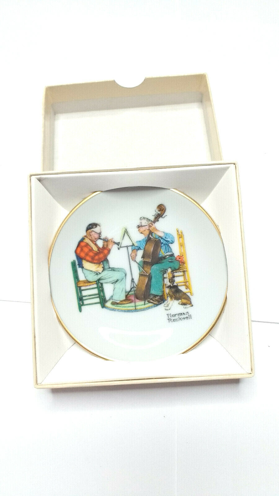 Vtg Norman Rockwell #524 Mini Plate Canine Solo Howling Dog Bass Cello Clarinet
