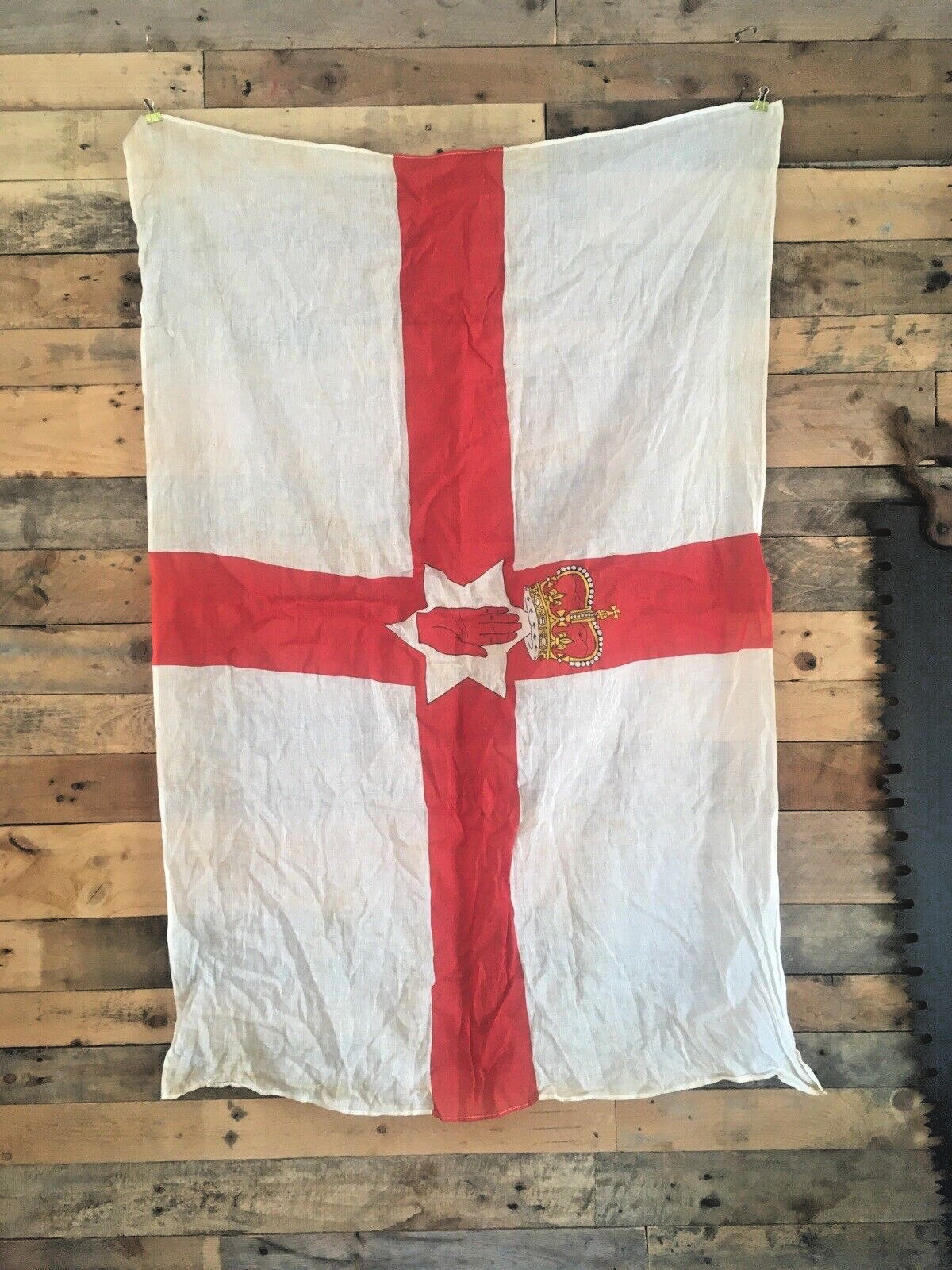RARE ANTIQUE LARGE 4FT  NORTHERN IRELAND FLAG THE ULSTER BANNER WALL HANGING
