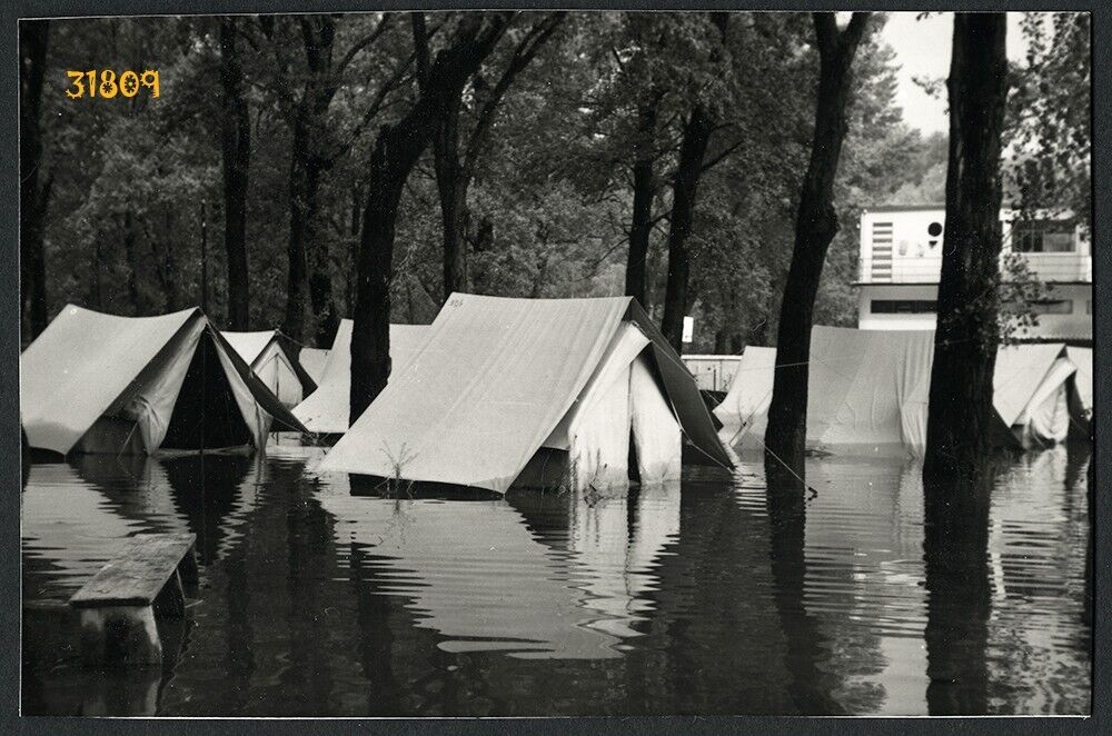 flood in campsite, unusual, Vintage fine art Photograph, 1950's Germany