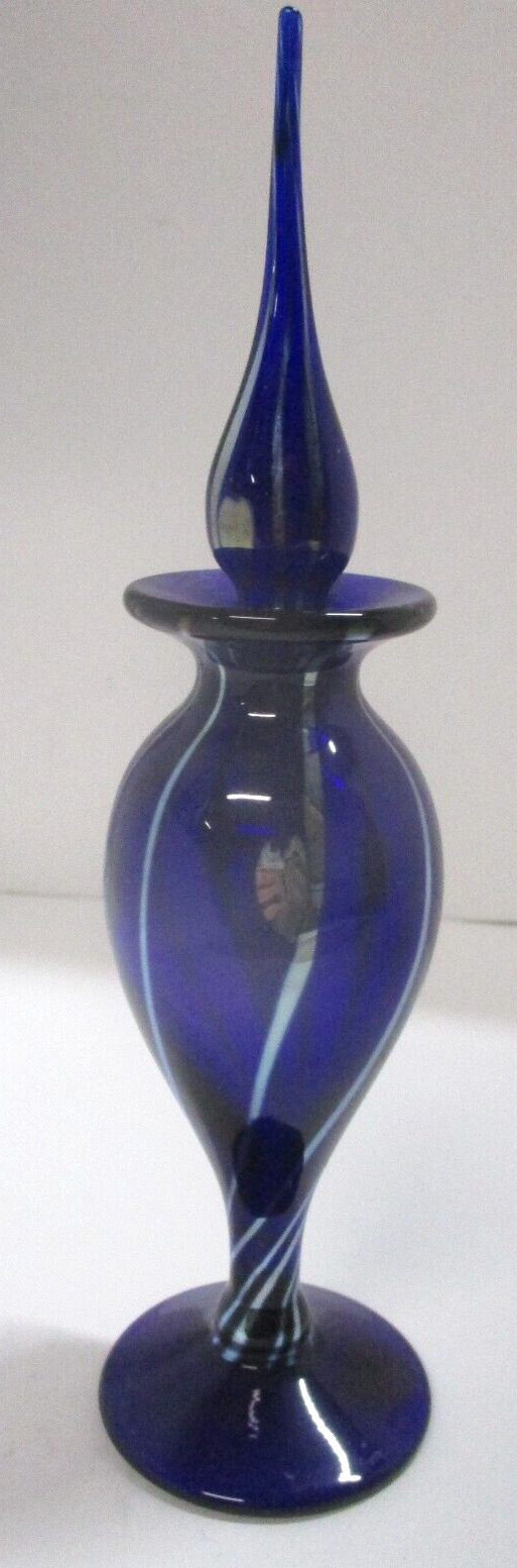 Vintage 1981 Correia Cobalt Blue Art Glass Silver Heart Perfume Bottle