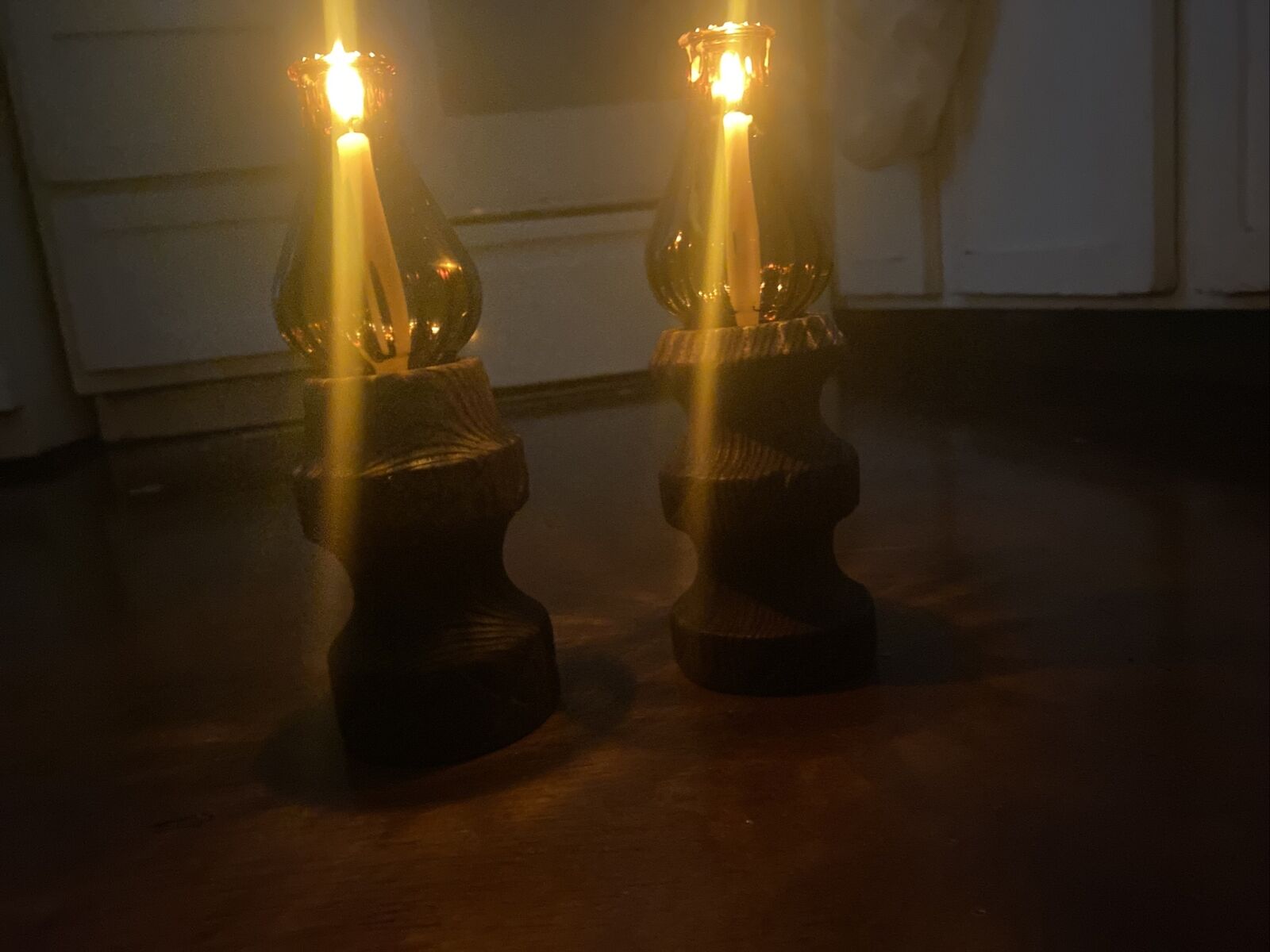 Vintage Solid Wood And Glass Candle Lanterns
