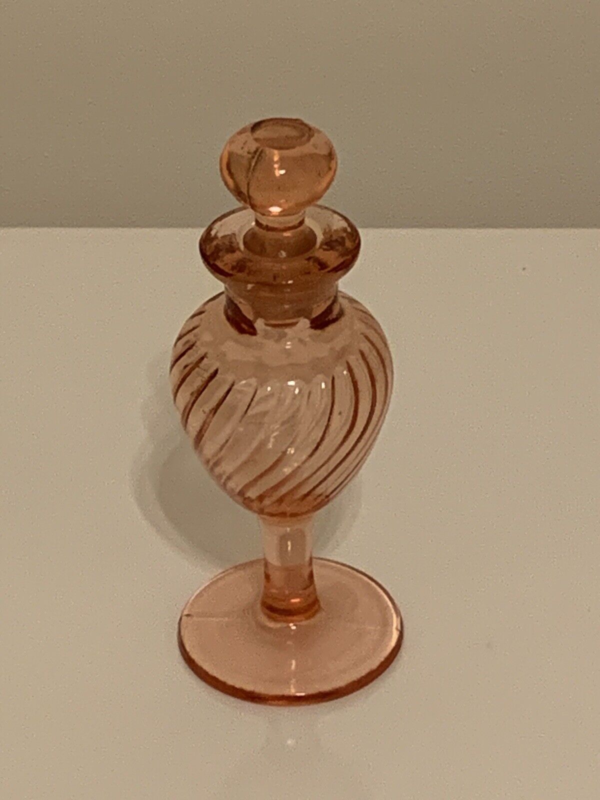 Vintage Depression Glass PINK Swirl Perfume Bottle with Dauber