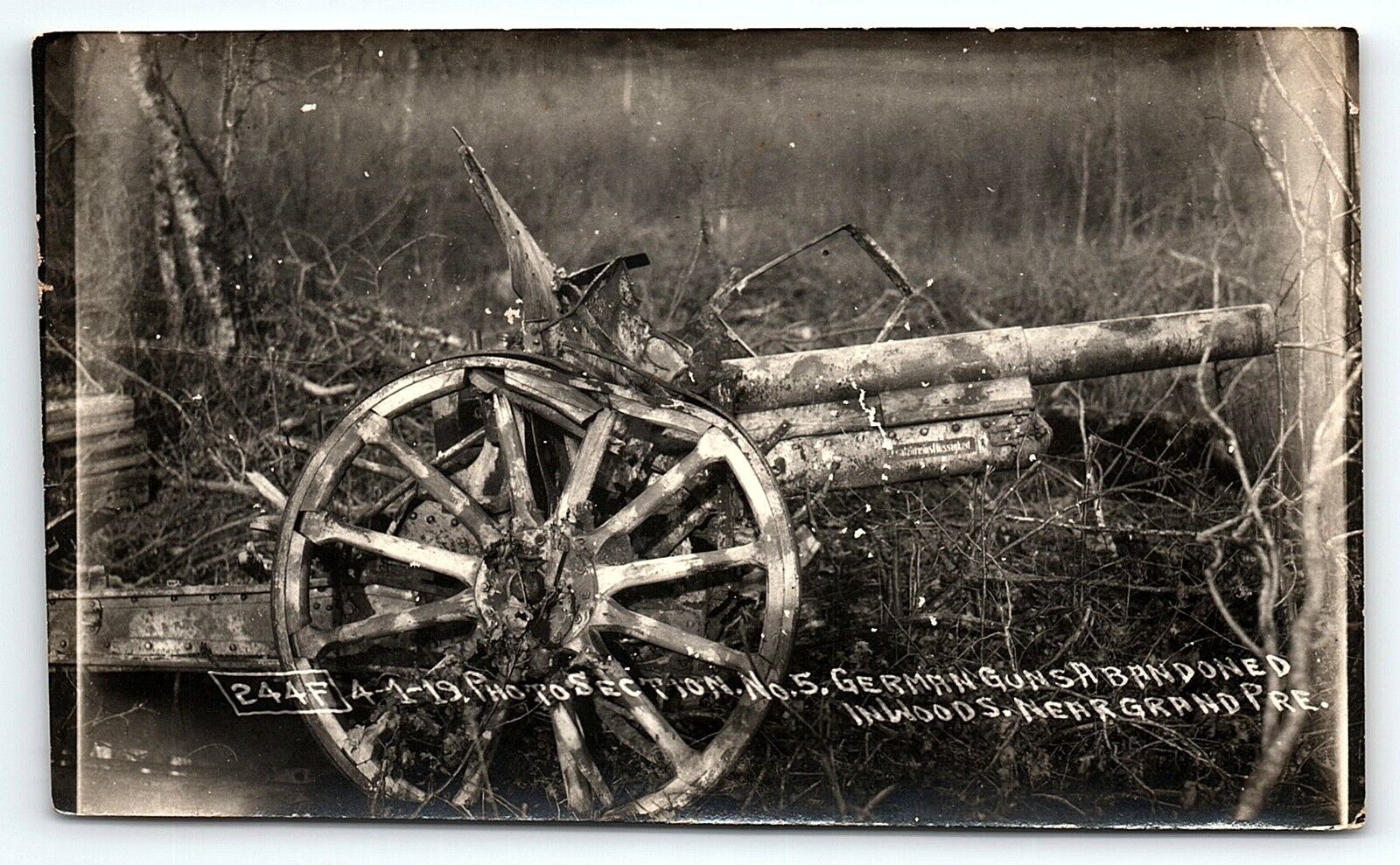 4-1-19 WWI ORIGINAL AUTHENTIC PHOTO GERMAN GUNS ABANDONED NEAR GRAND PRE. P1565