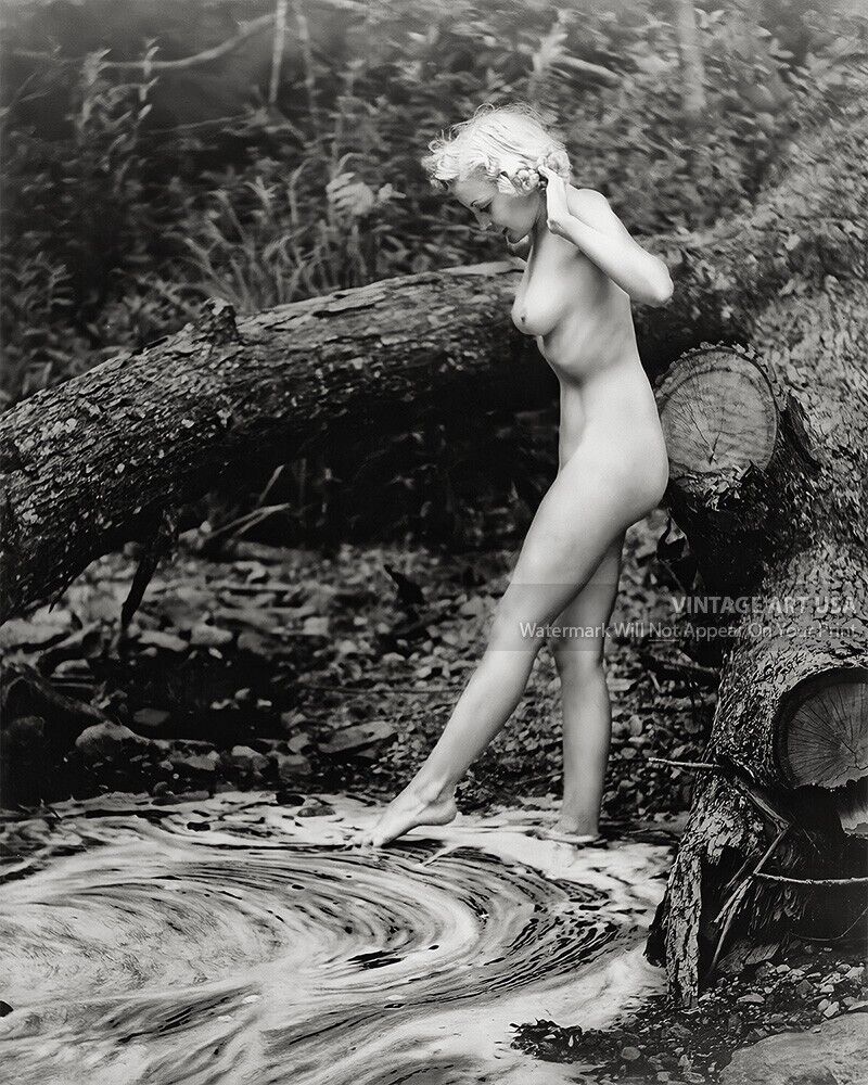 Nude Woman Standing by Stream Hands Raised Vintage 1936 Alfred Cheney Johnston