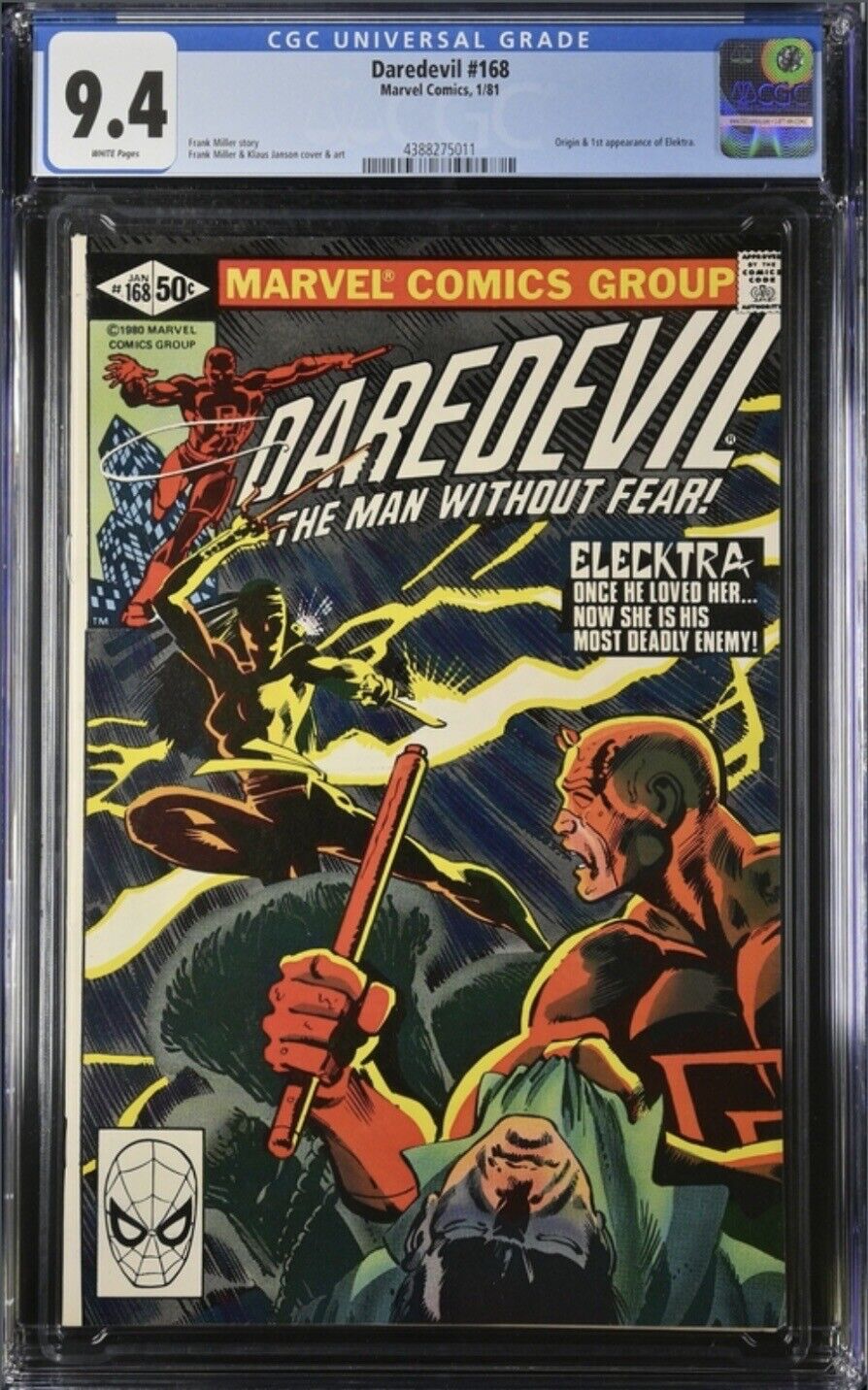 Daredevil #168 cgc 9.4 White Pages - Origin and first appearance of Elektra