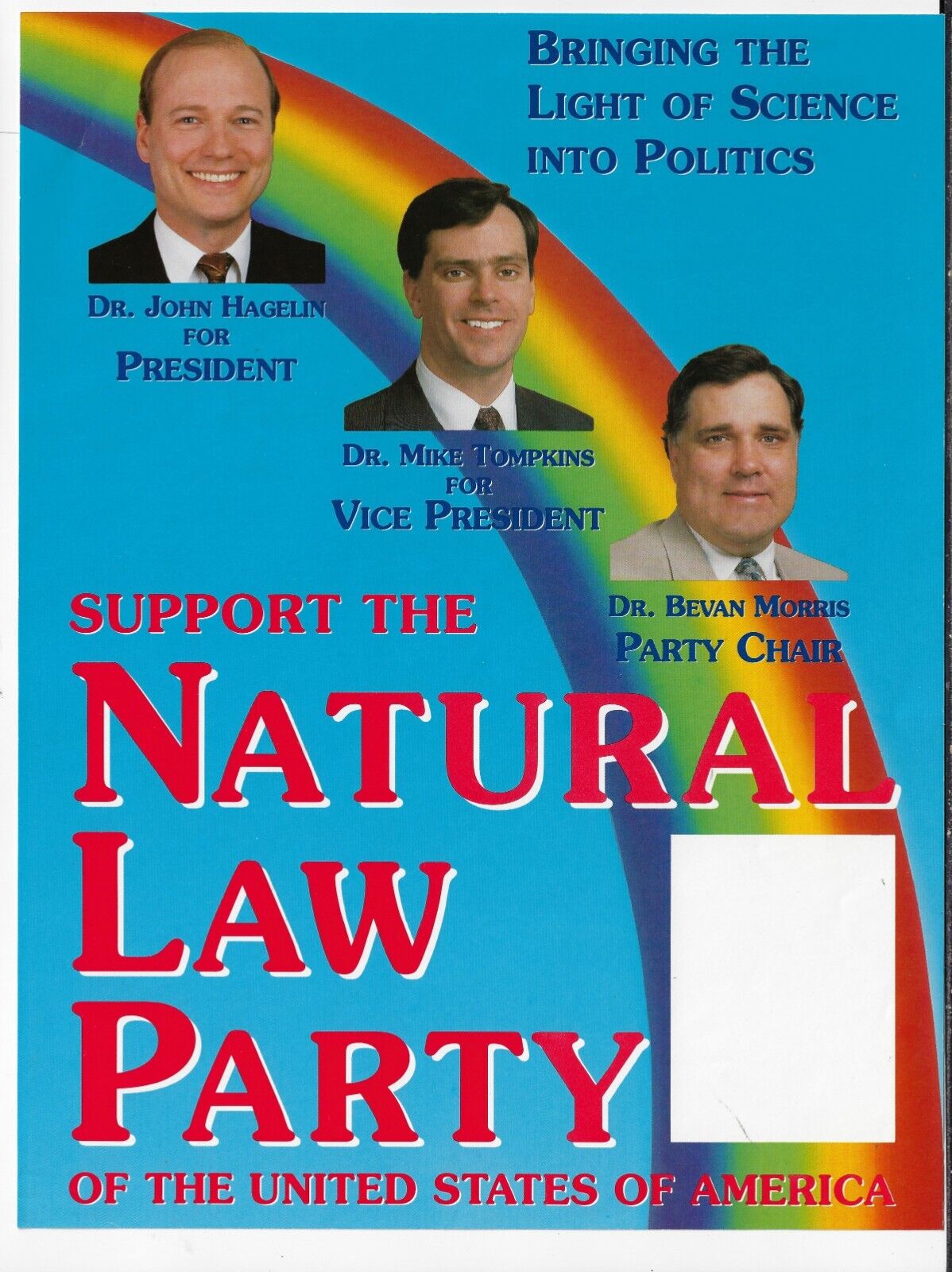 1992 ? Natural Law Party Presidential Campaign Poster Hagelin Tompkins Morris