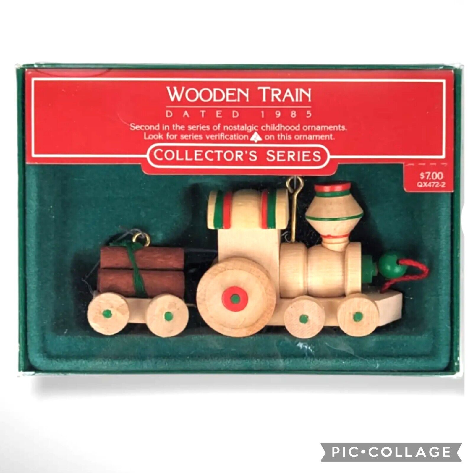 Vintage 1985 Hallmark Collectors Series Wooden Train Toy Christmas Ornament 