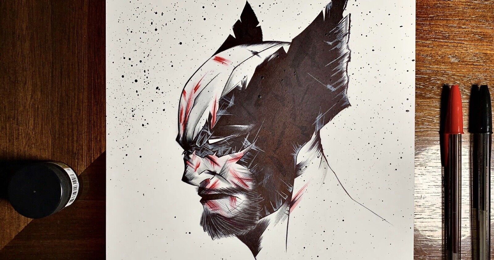 Marvels Wolverine Splatter paint Commission 8.5 x 11 By Artist Reggie Rogers
