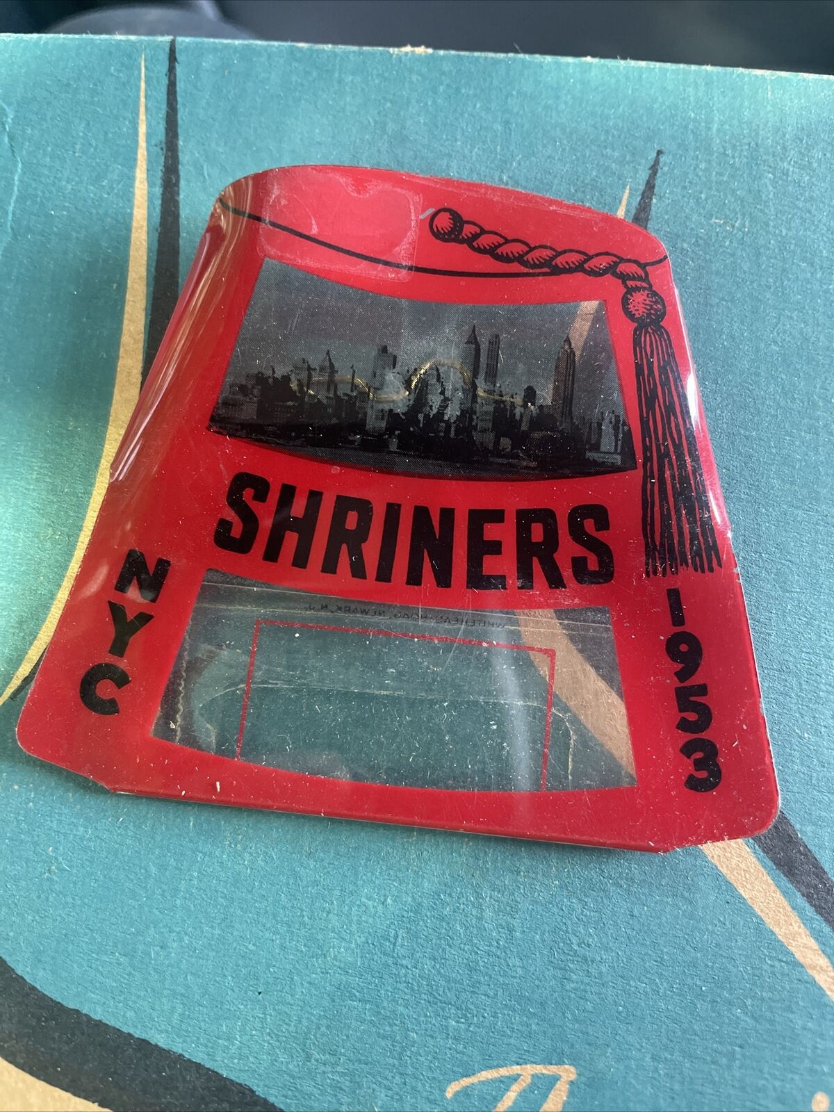 1953 Shriners Convention NYC Plastic Holder Badge Ribbon Noble