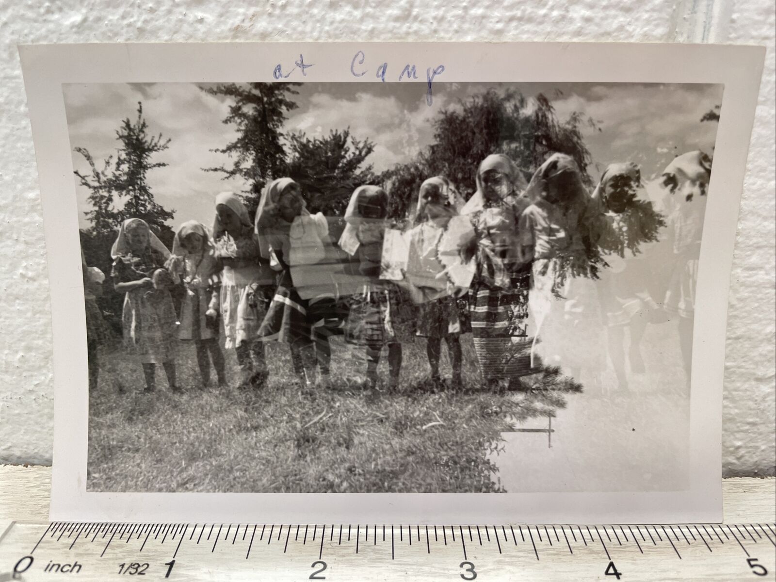 Vintage 1951 Snapshot Photograph Double Exposure Brownie Camp Gypsies