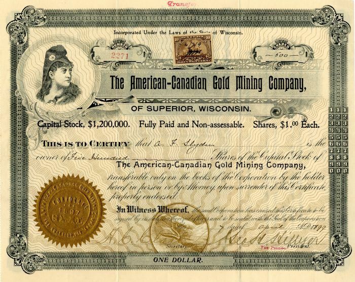 American-Canadian Gold Mining Co., of Superior Wisconsin - Stock Certificate - M
