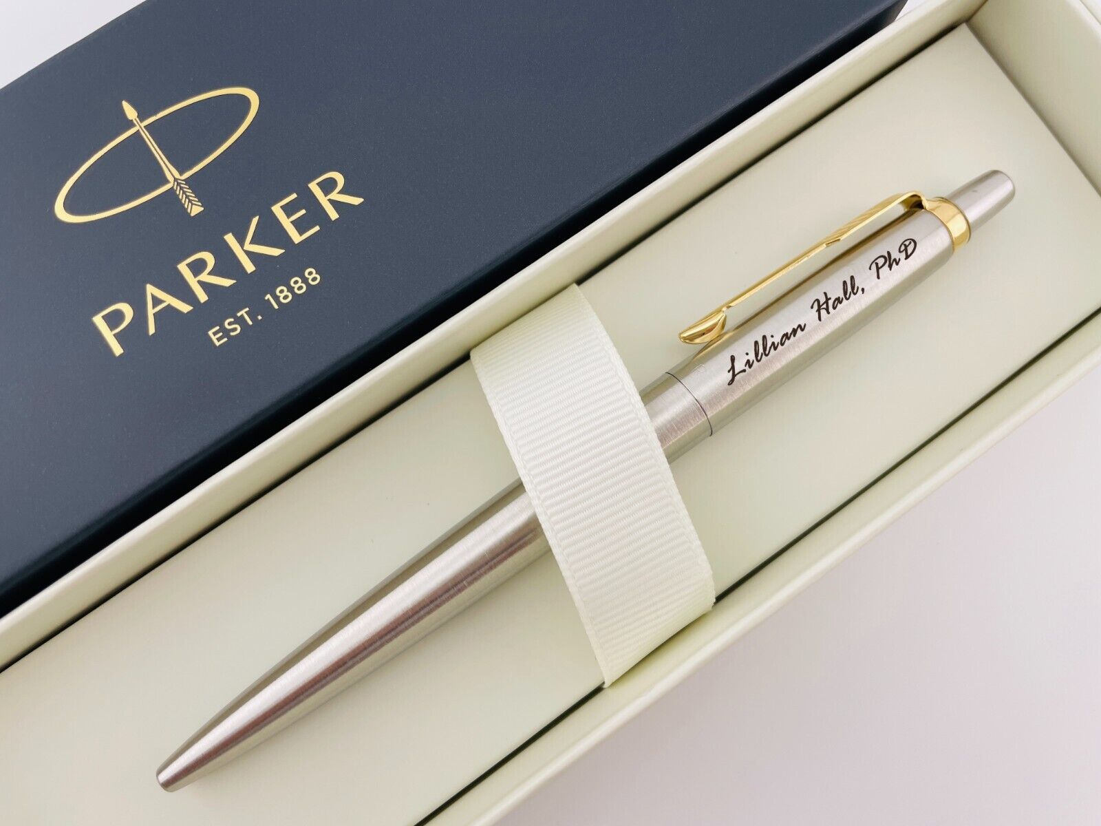 Personalized PARKER Jotter Pen Gold Trim Blue Ink Retirement Promotion Gift