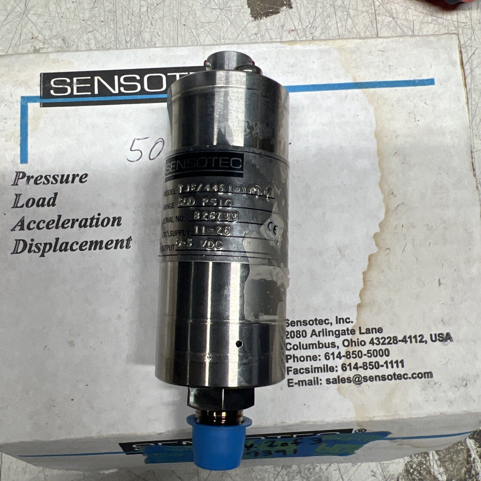 Sensotec 500 PSIG 11-26 VDC 0-5VDC Out Transducer TJE/4451-18TJG Open Box