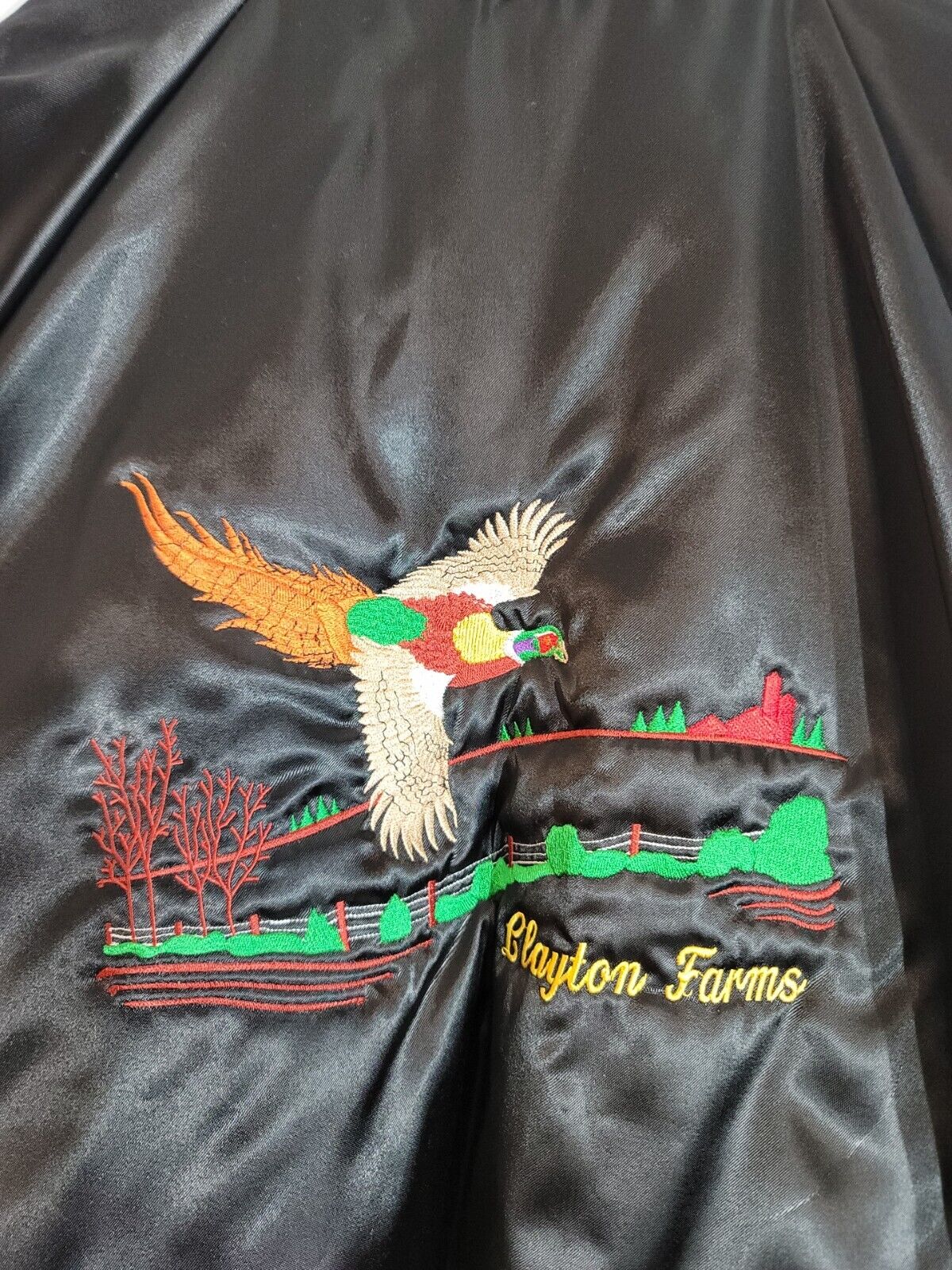VINTAGE Wear Guard FARMING,PHEASANT Satin Jacket Embroidered Size XL