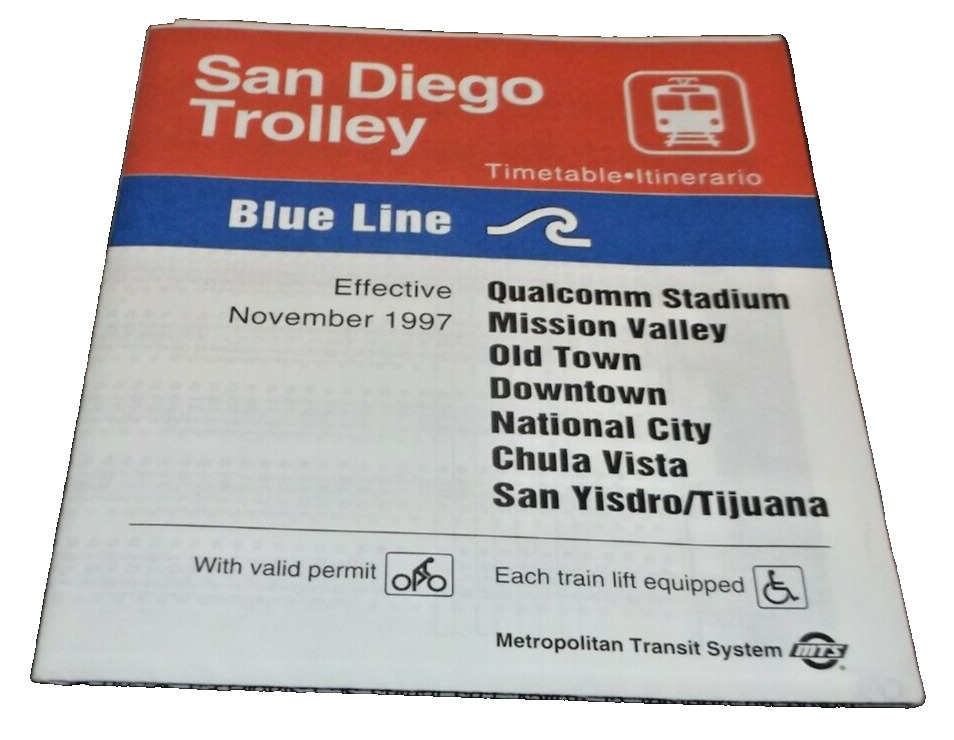 NOVEMBER 1997 SAN DIEGO TROLLEY BLUE LINE PUBLIC TIMETABLE