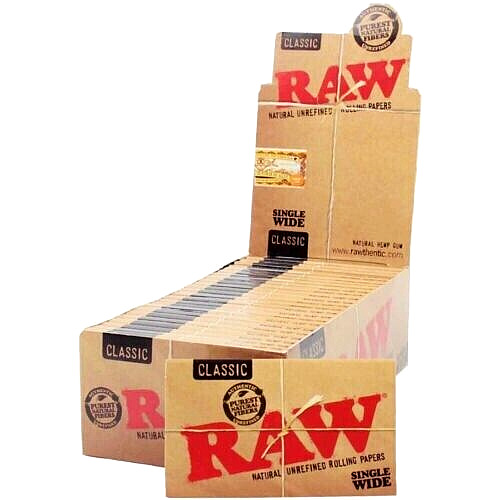 😎 🍃  25 x RAW CLASSIC SINGLE WIDE ROLLING PAPERS FULL BOX 100% AUTHENTIC 🍃😎