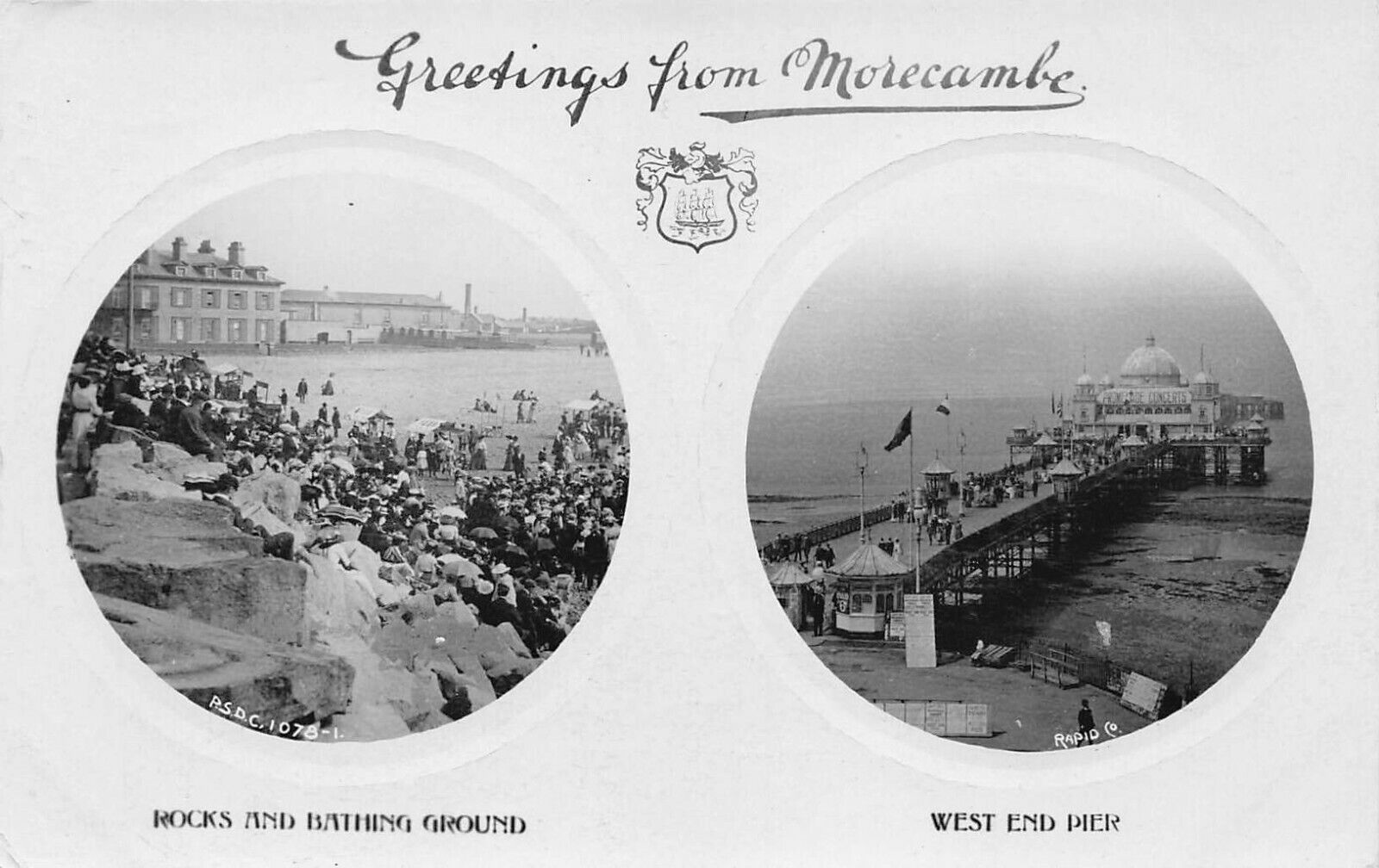 West End Pier and Bathing Ground, Morecambe, England, Early Real Photo Postcard