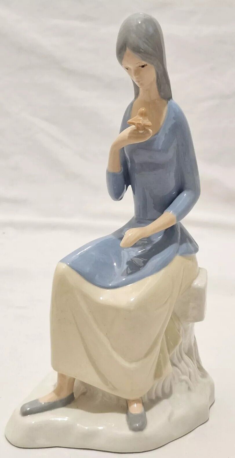 Vintage Woman with Bird Porcelain Figurine ~ 10.5\