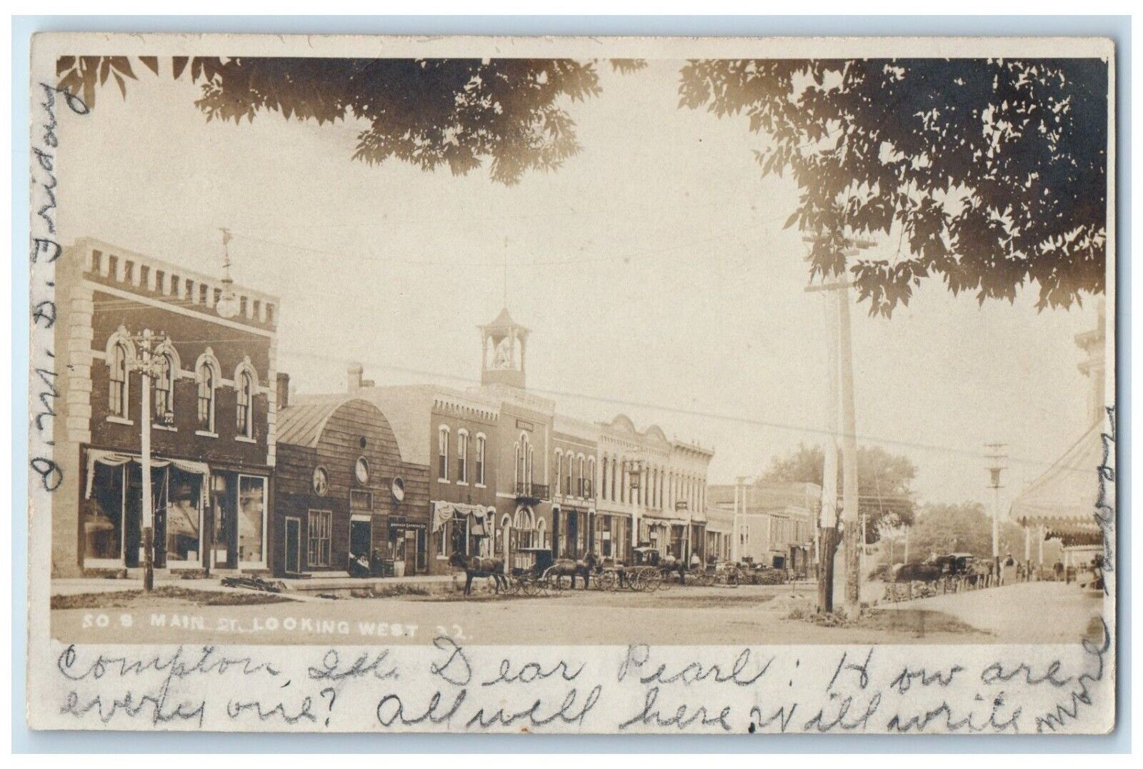 1907 Main Street Looking West Compton Amboy Illinois IL RPPC Photo Postcard