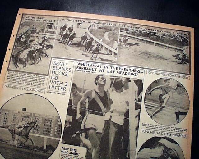 WHIRLAWAY Preakness Stakes Thoroughbred Horse Racing Triple Crown 1941 Newspaper