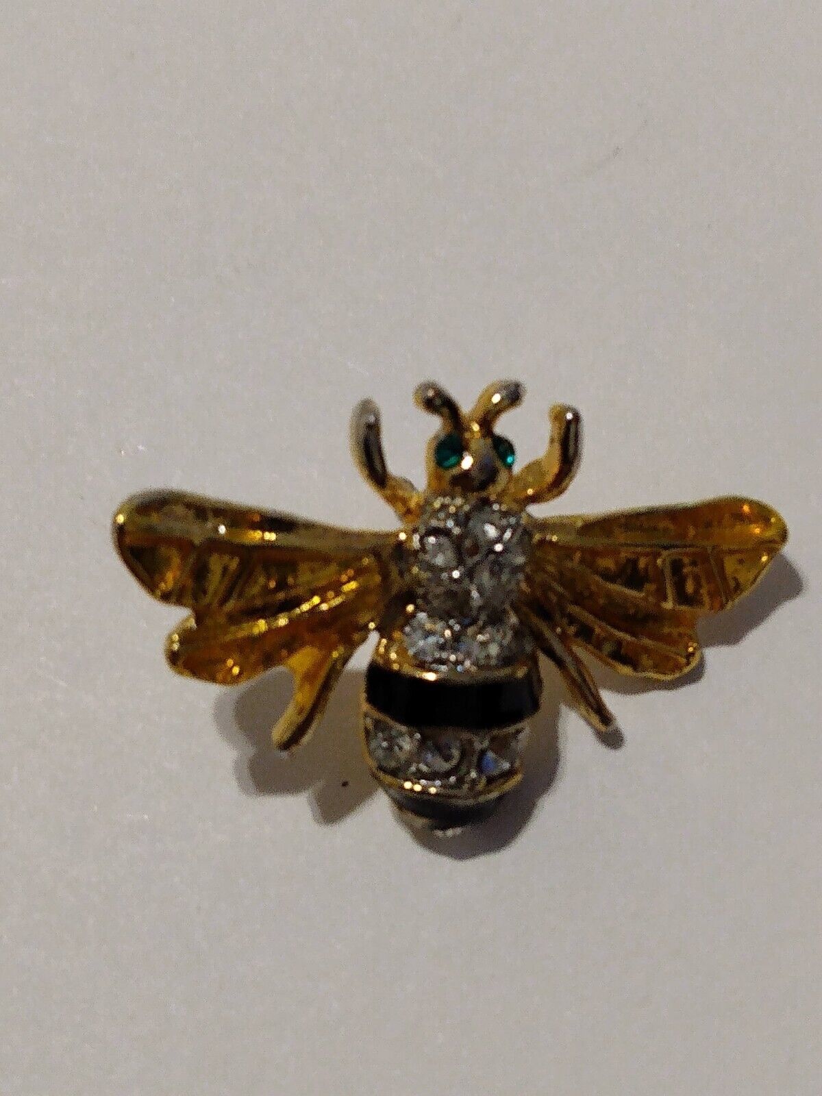 Sparkling Rhinestone Green Eyed Bee Insect Lapel Pin