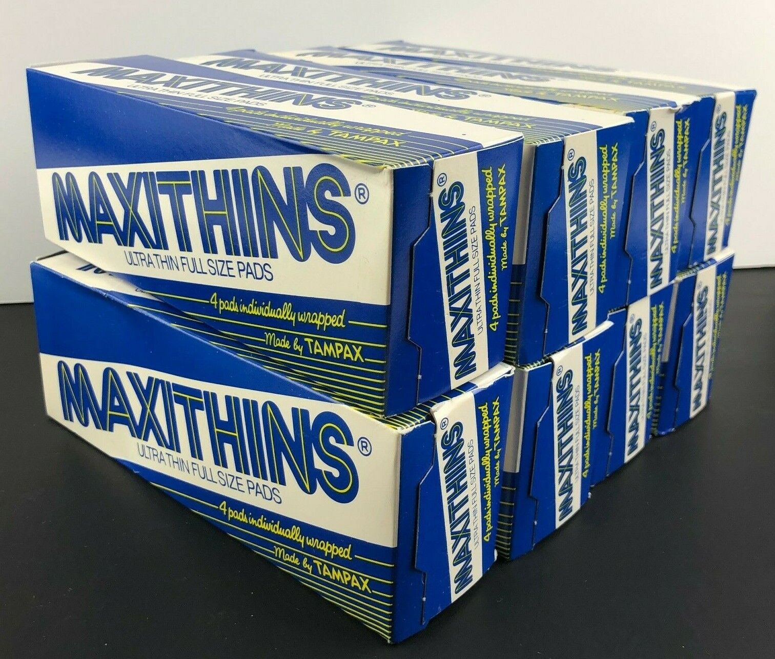 8 Boxes 1985 Tampax Maxithins Full Size Pads Movie TV Prop NOS Tambrands Inc VTG