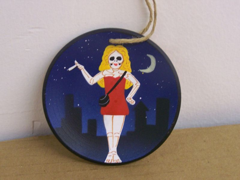 Day of the Dead Plate Ornament - Skeleton Prostitute, Lady of the Evening