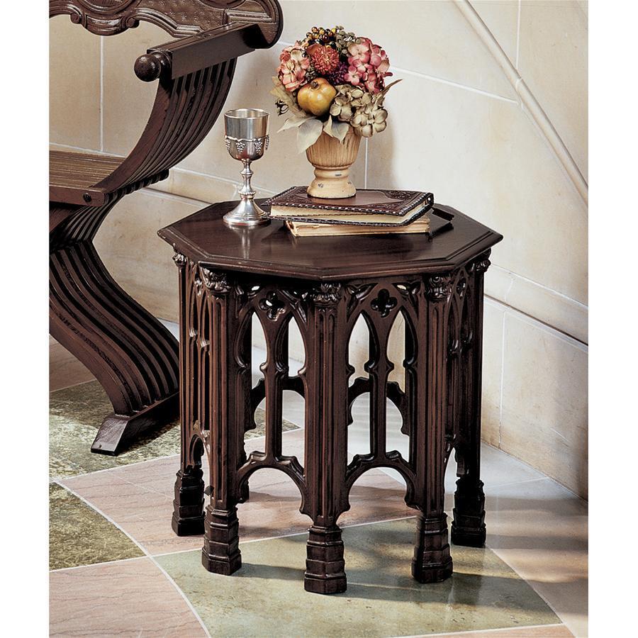 Gothic Treasures Octagonal Hardwood Antique Replica Side Occasional Table