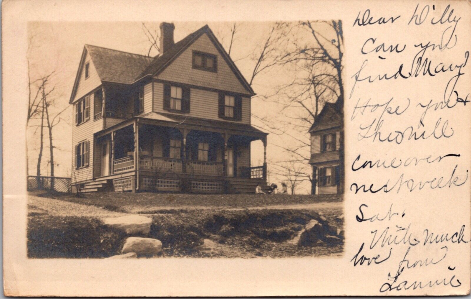 Real Photo Postcard Children Sitting in Yard of House in New Rochelle, New York