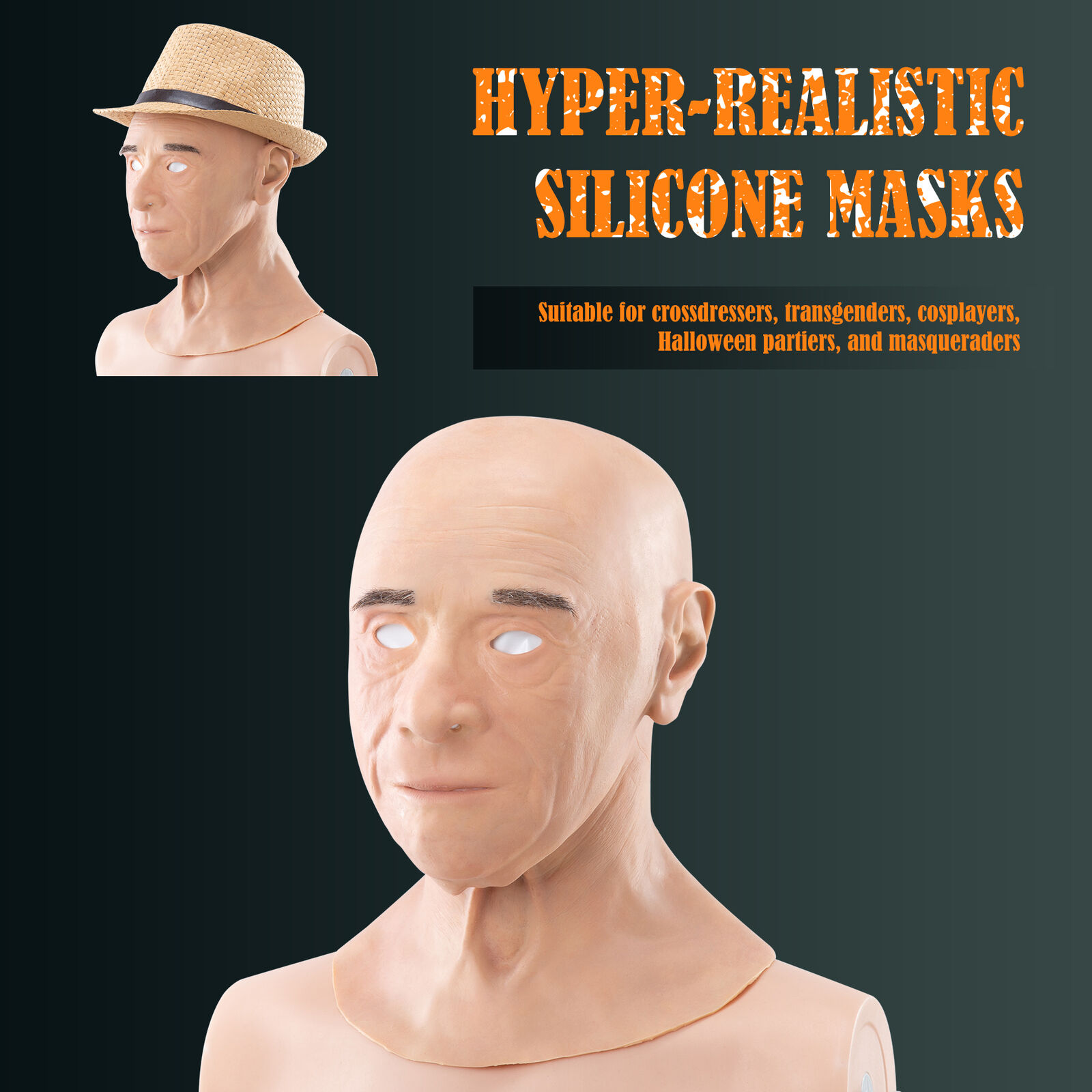 Handcrafted Elderly Male Mask Full Head Silicone Mask for Halloween More