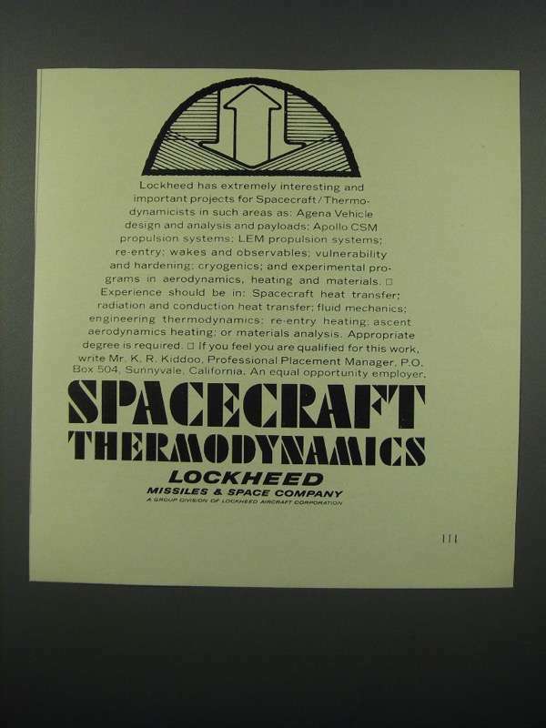 1966 Lockheed Missiles & Space Company Ad - Spacecraft Thermodynamics