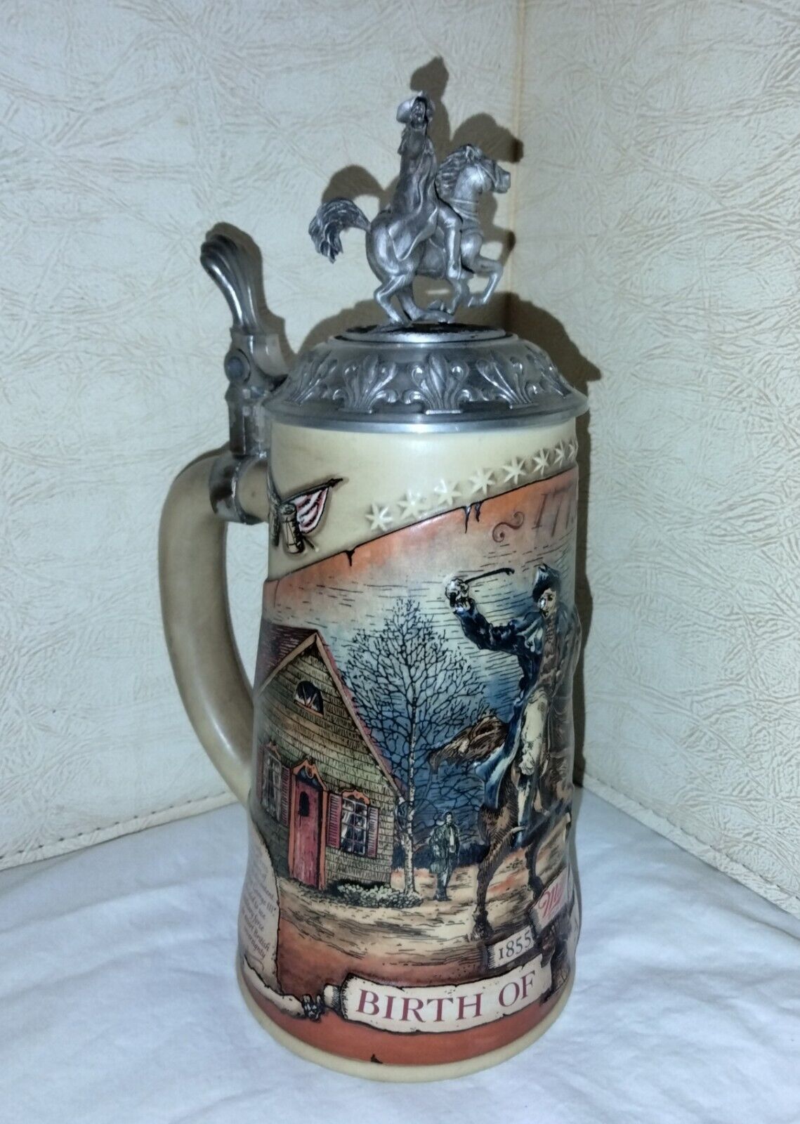 1991 Miller High Life 1775 Birth Of A Nation Stein Special Lidded 1st Edition 