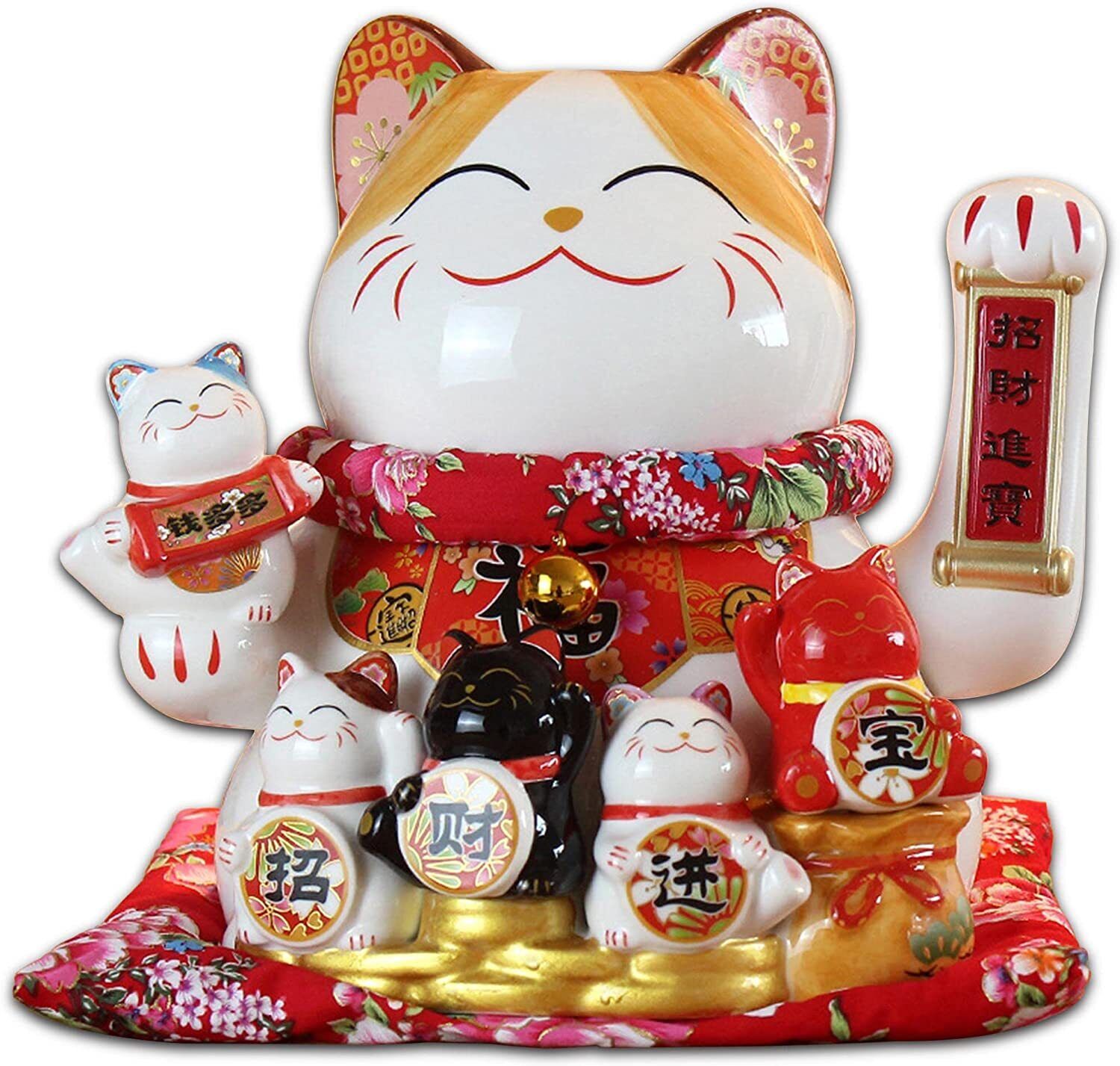 Large Ceramic Maneki Neko Beckoning Lucky Money Cat Waving Arm For Good Fortune 